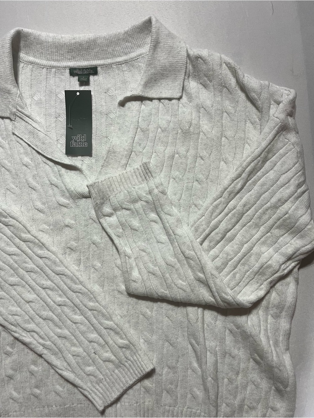 wild fable Women’s Large Ivory/Gray Cable-Knit V-Neck Long Sleeve Sweater